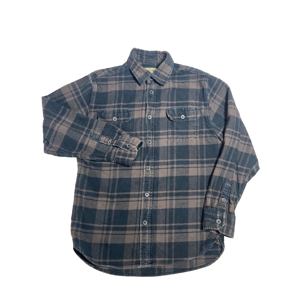 St. John's Bay Flannel Shirt Mens Med Brown Plaid Long Sleeve Button Up Casual